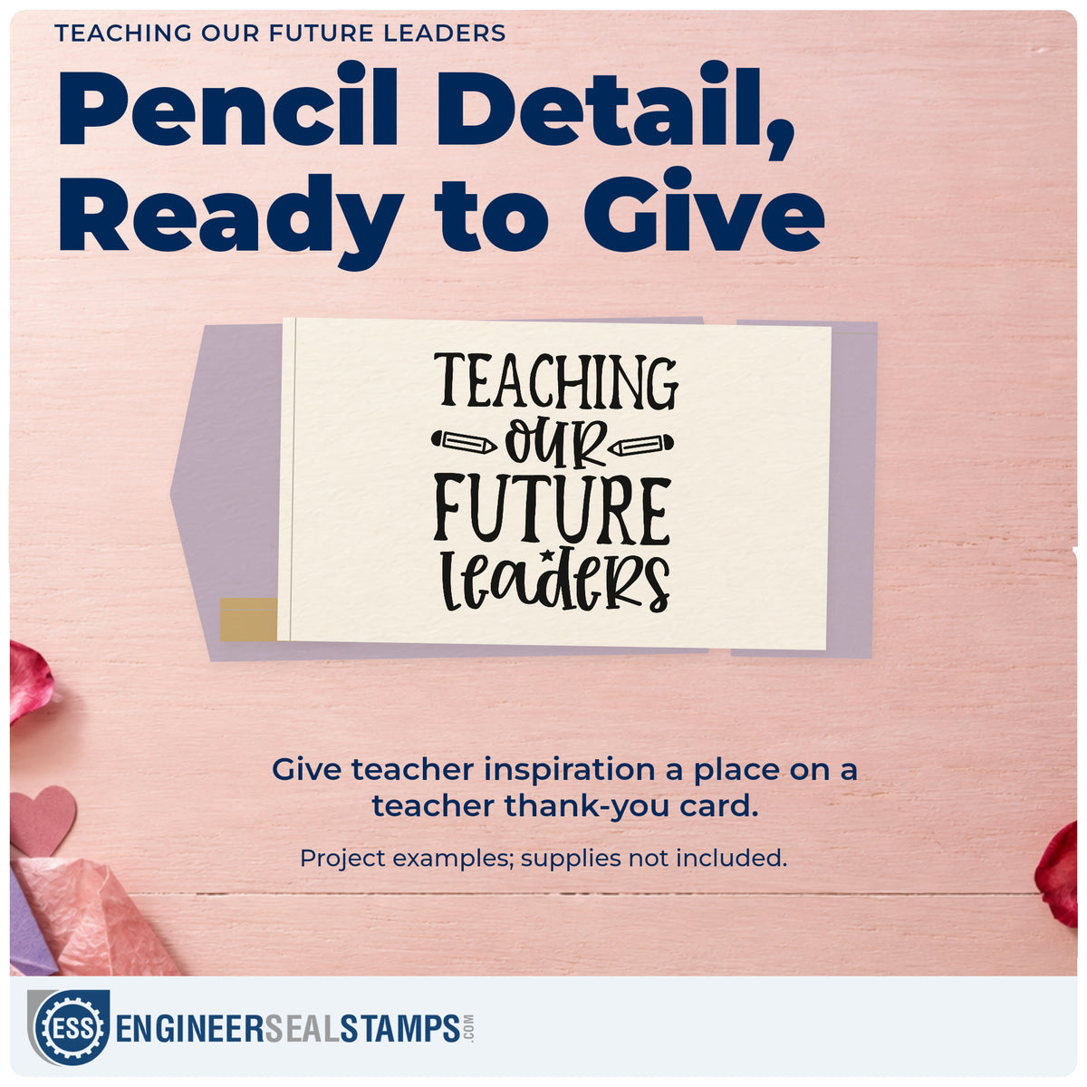A finished handmade project stamped with the Teaching Our Future Leaders Pencil Rubber Stamp – Duo Hand, ideal for placement gift tags.