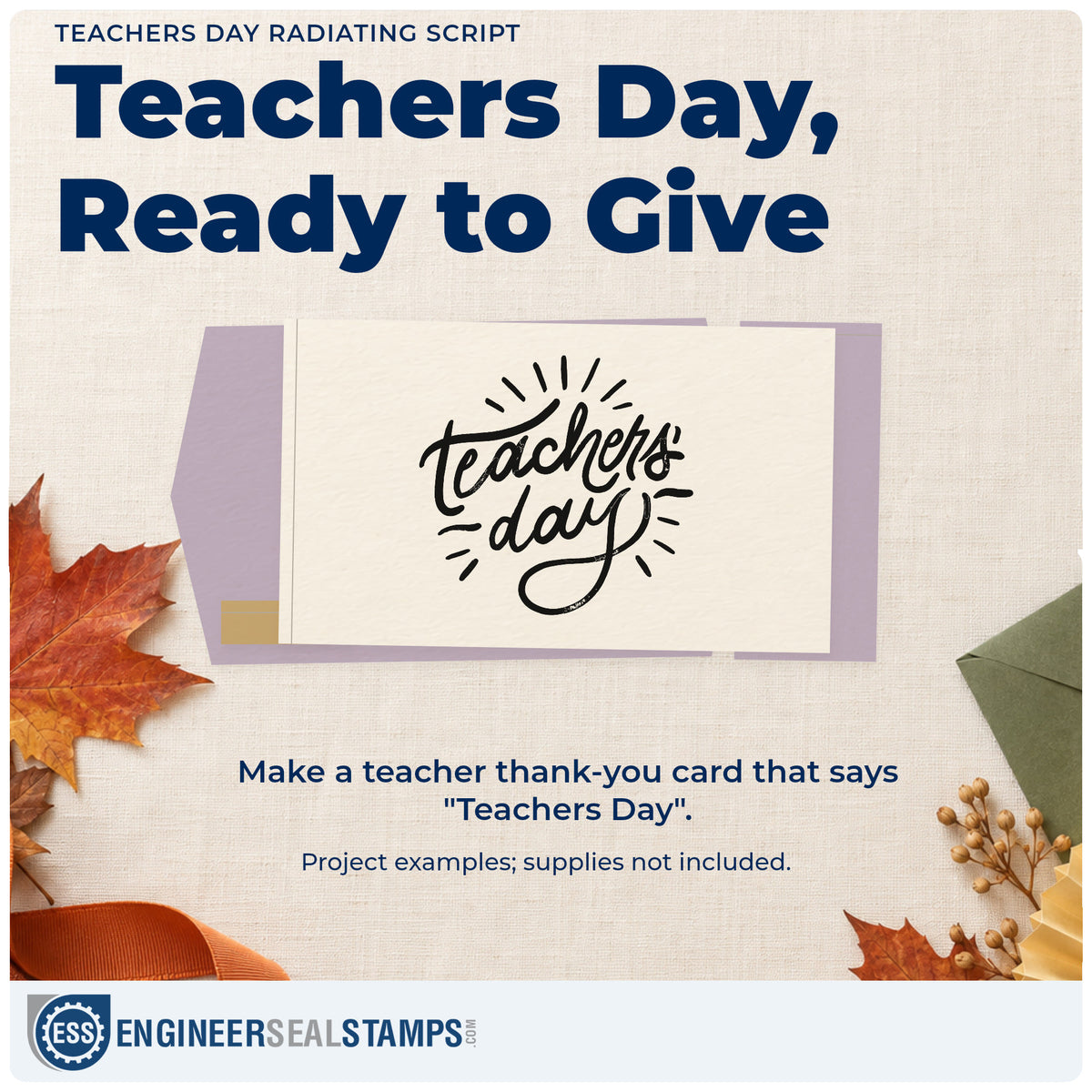 A finished handmade project stamped with the Teachers Day Radiating Script Pre-Inked Stamp – Slim, ideal for whole staff tags.