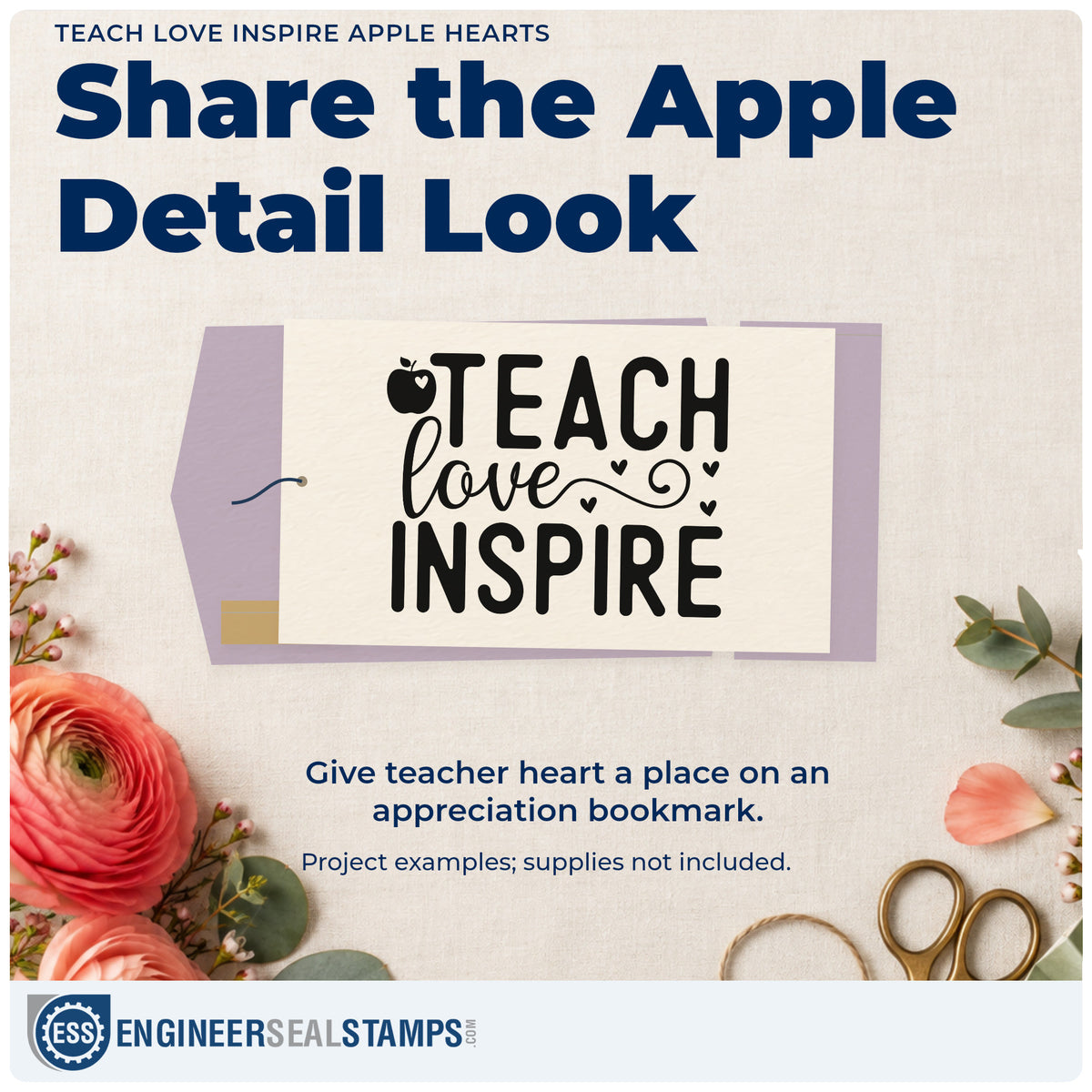 A finished handmade project stamped with the Self-Inking Teach Love Inspire Apple Hearts Stamp, ideal for seedling gift tags.