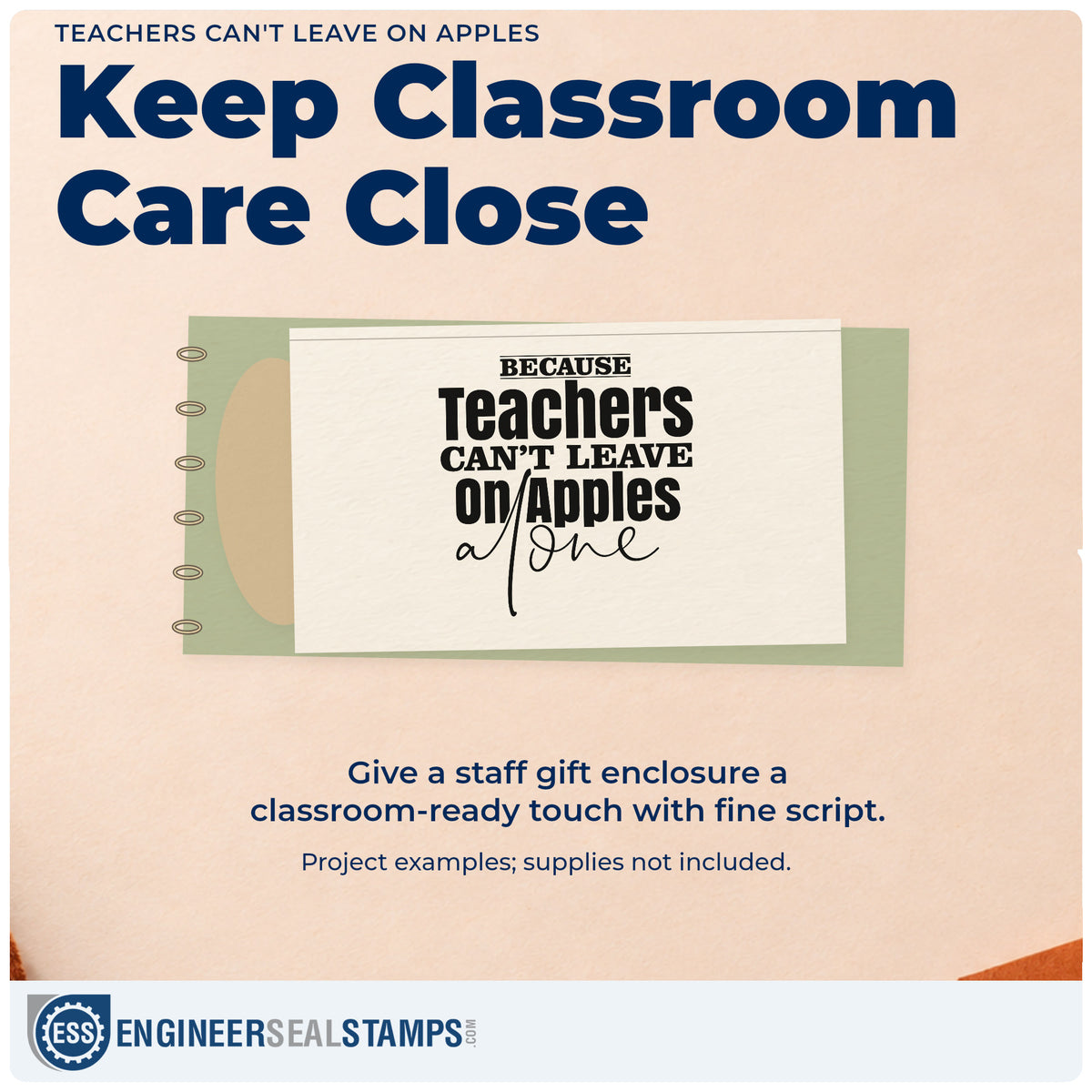 A finished handmade project stamped with the Because Teachers Can't Leave On Apples Alone Stamp – PSI Pre-Inked, ideal for deli box tags.