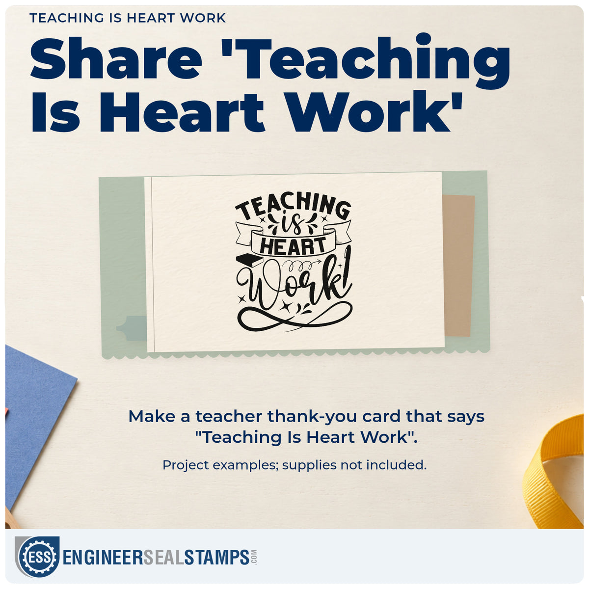 A finished handmade project stamped with the Duo Hand Teaching Is Heart Work With Stars Rubber Stamp, ideal for governor gift tags.