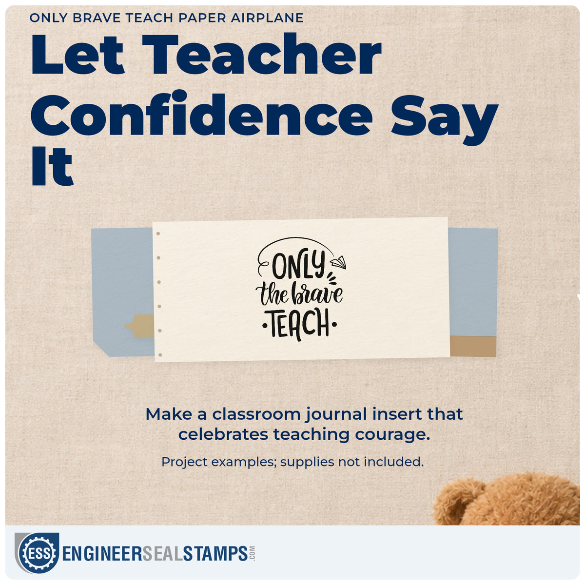 A finished handmade project stamped with the Brave Teachers Paper Airplane Lettering Pre-Inked Stamp – Slim, ideal for first flight tags.
