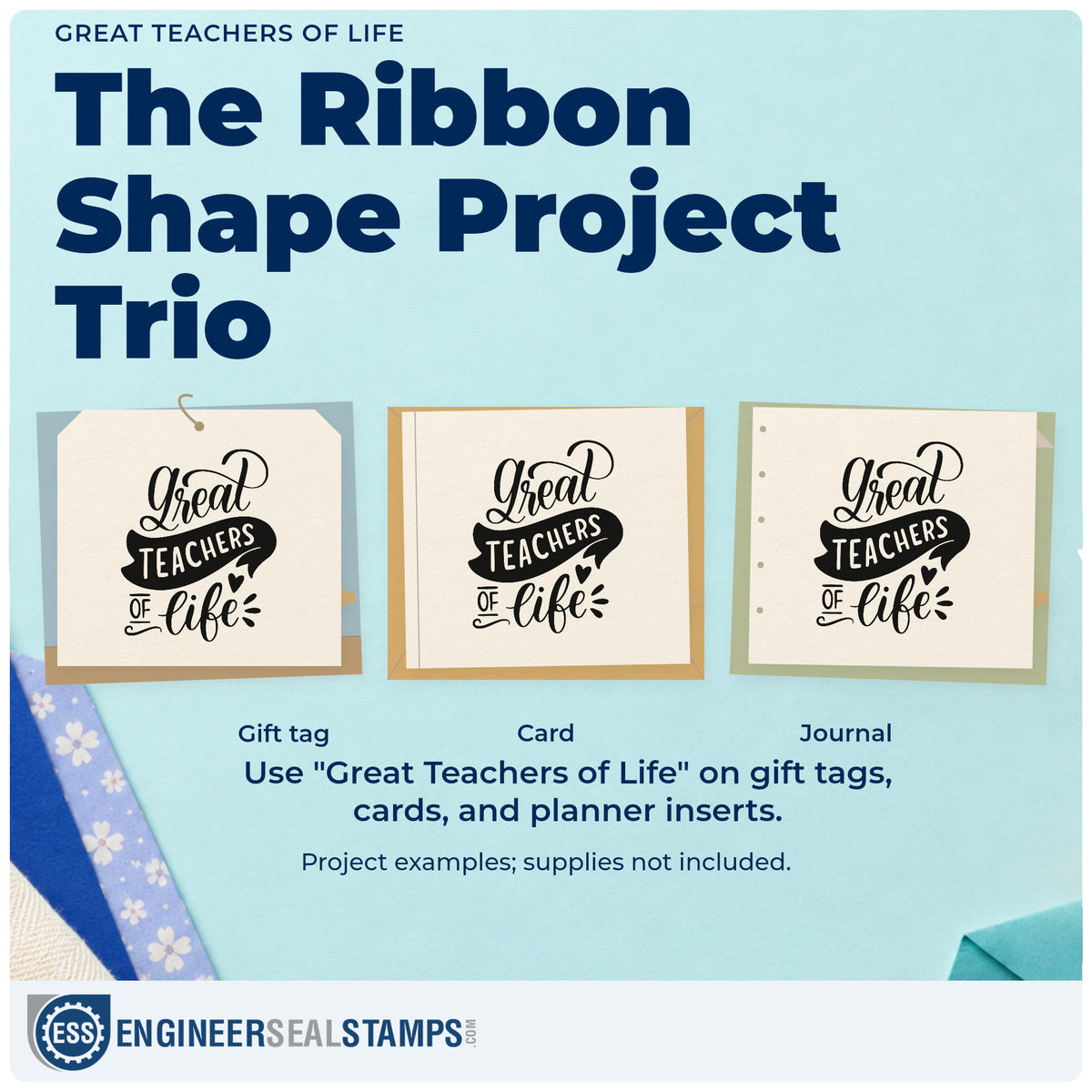 Three project examples made with the Pre-Inked Great Teachers Of Life Stamp – PSI, including club kit labels.