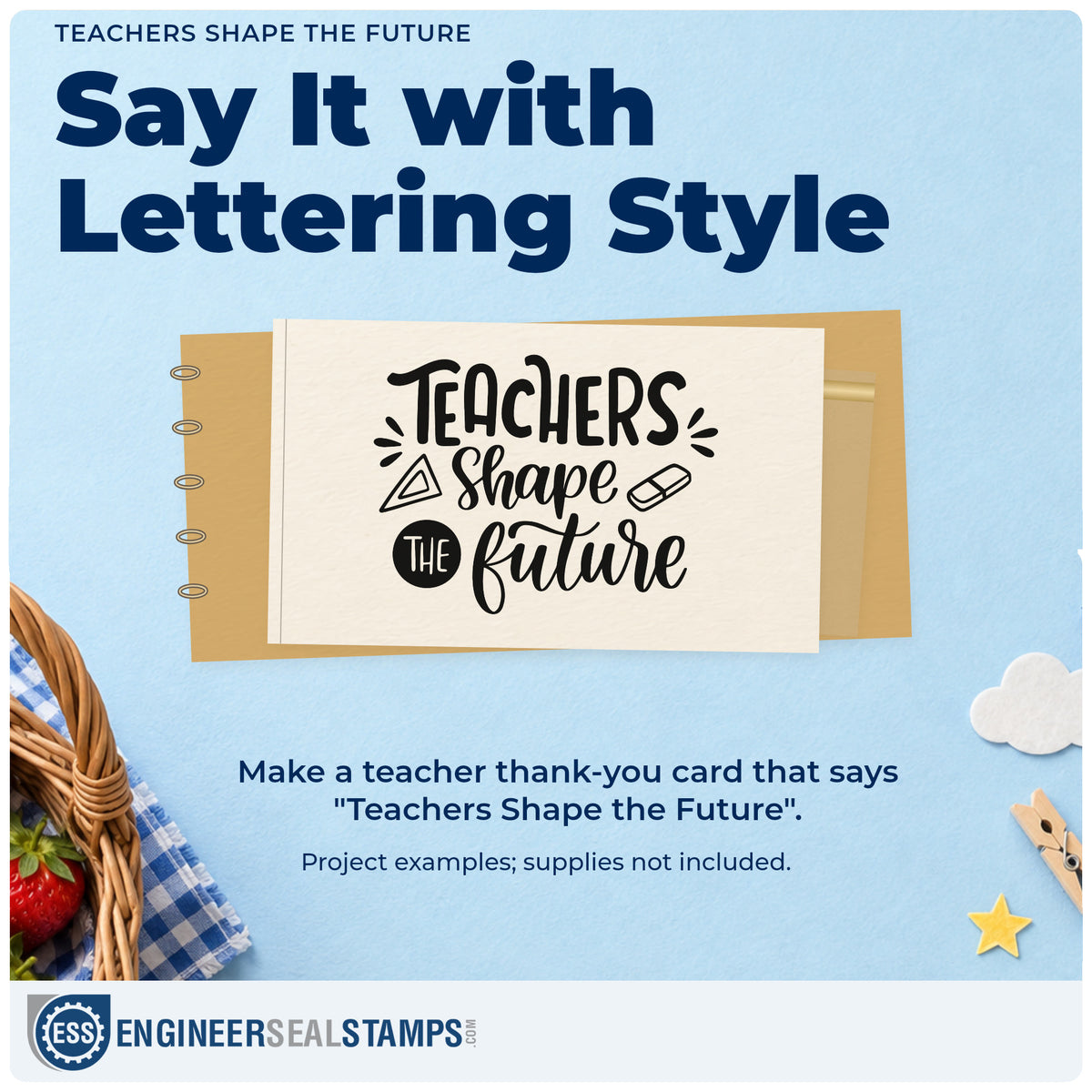 A finished handmade project stamped with the Teachers Shaping Futures Lettering Rubber Stamp – Wood Handle, ideal for workshop kit tags.
