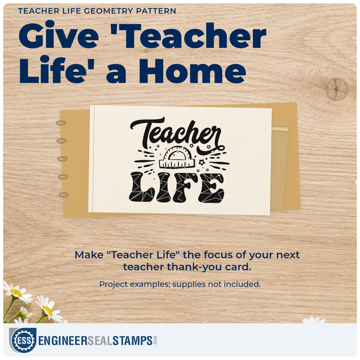 A finished handmade project stamped with the Teacher Life Geometry Pattern Wood-Mounted Rubber Stamp, ideal for geometry set tags.
