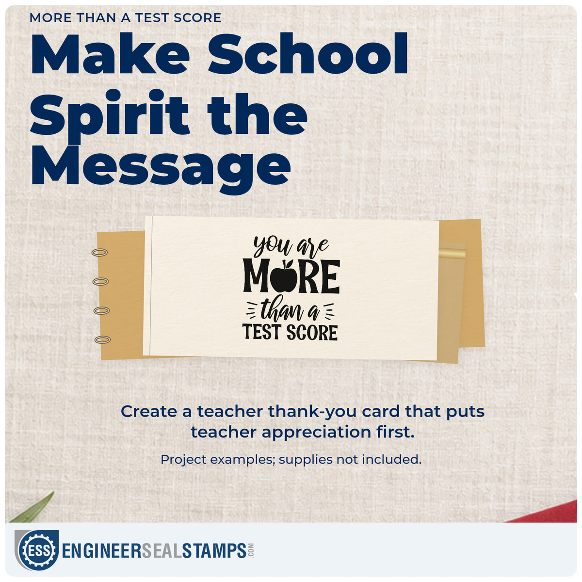 A finished handmade project stamped with the You Are More Than A Test Score Slim Pre-Inked Stamp, ideal for support pack tags.