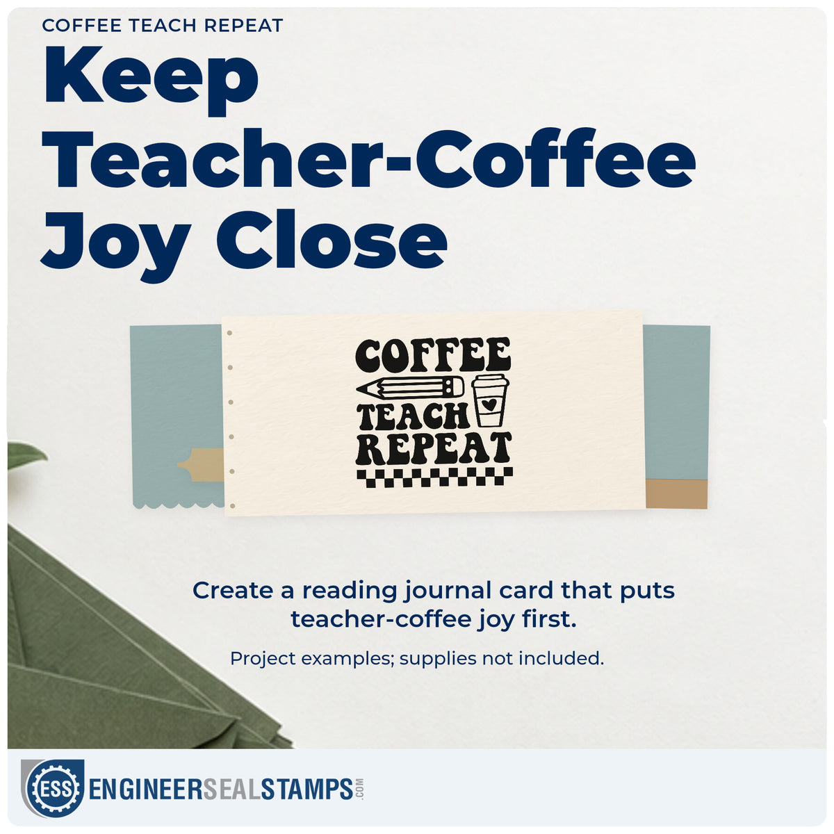A finished handmade project stamped with the Pre-Inked Coffee Teach Repeat Pencil Stamp – PSI, ideal for breakfast club tags.