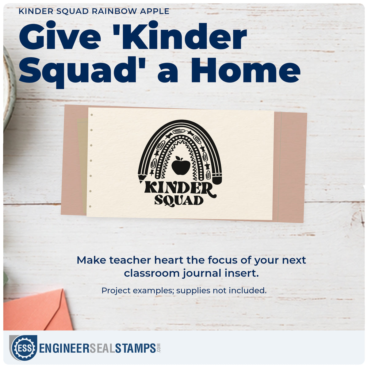 A finished handmade project stamped with the Kinder Squad Rainbow Apple Premium Wood-Mounted Stamp – Vintage Pro, ideal for starter pack tags.