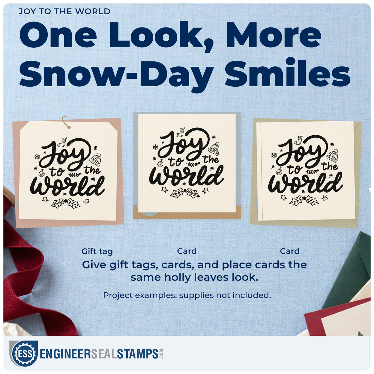 Three project examples made with the Joy To The World Leaf Accents Self-Inking Craft Stamp, including choir program covers.
