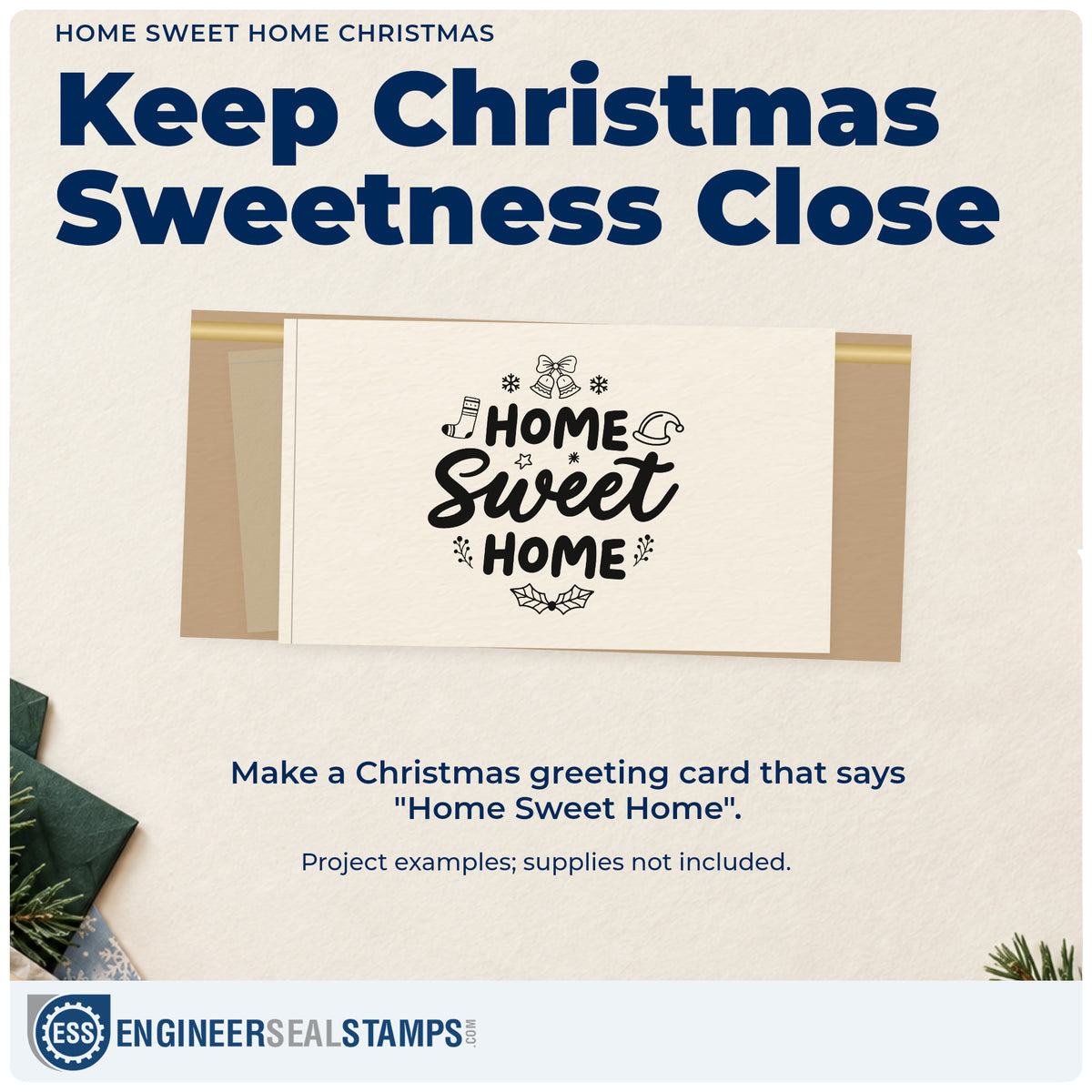 A finished handmade project stamped with the Home Sweet Home Christmas Hand Stamp – Duo, ideal for housewarming tags.