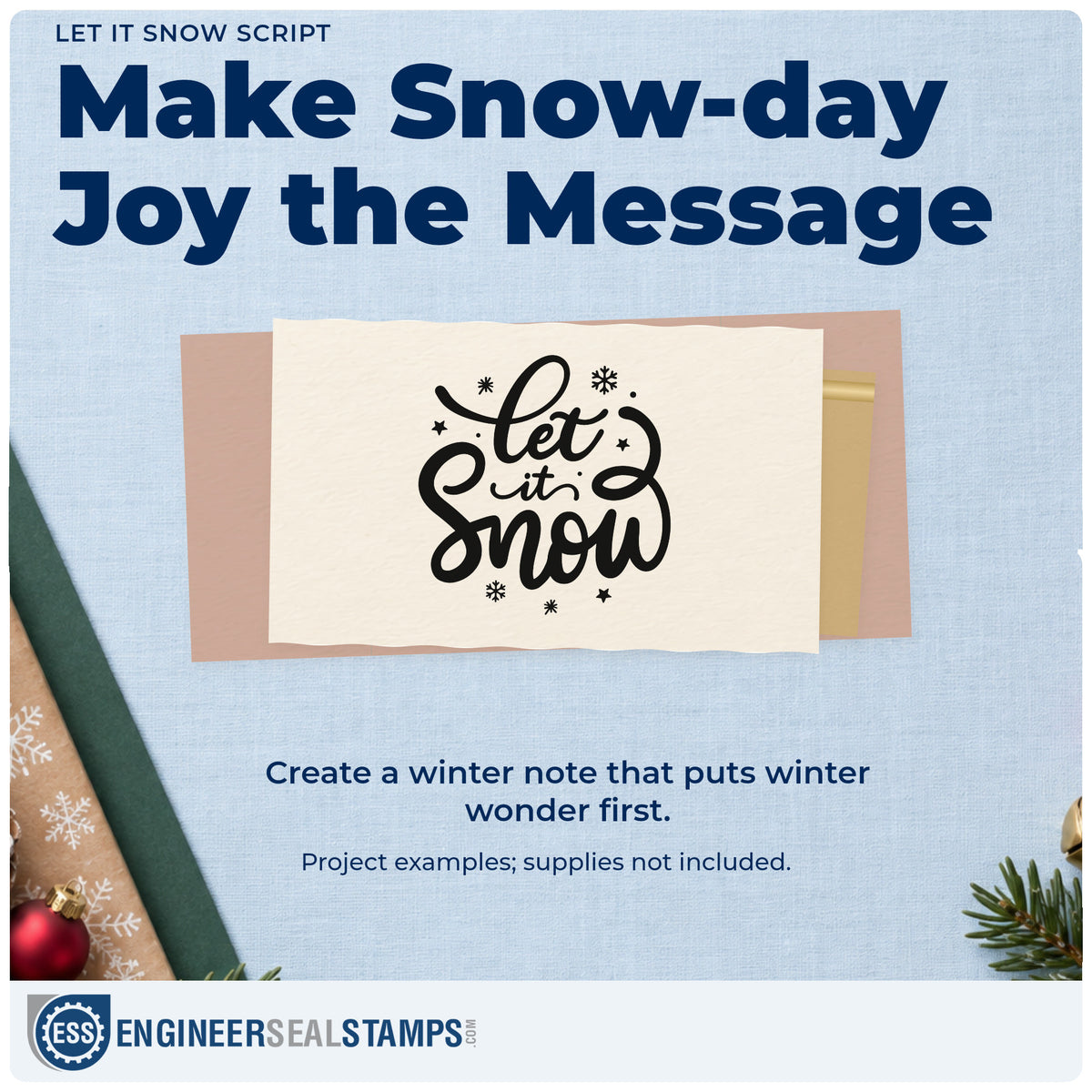A finished handmade project stamped with the Let It Snow Self-Inking Stamp, ideal for snow day tags.
