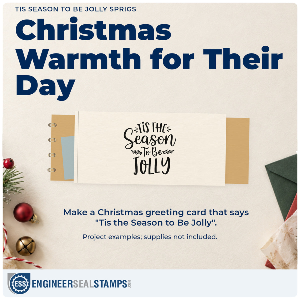 A finished handmade project stamped with the Tis Season To Be Jolly Sprigs Leaf Accents Pre-Inked Stamp – PSI, ideal for wreath ring tags.