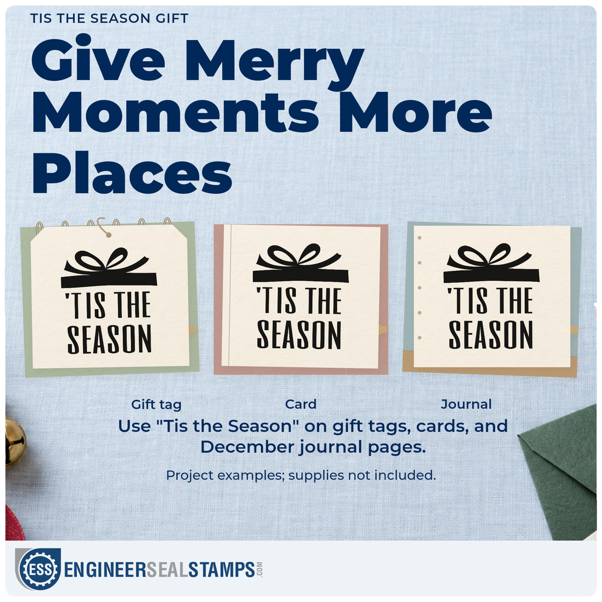 Three project examples made with the Wood Handle Tis The Season Gift Rubber Stamp, including holiday guest books.