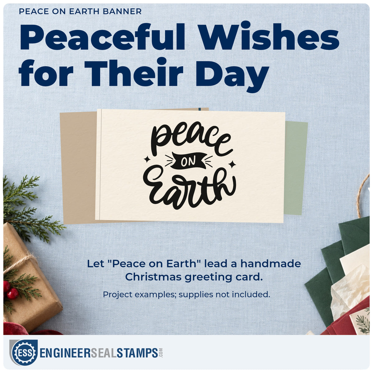 A finished handmade project stamped with the Peace On Earth Pre-Inked Stamp – PSI, ideal for memory book opener.