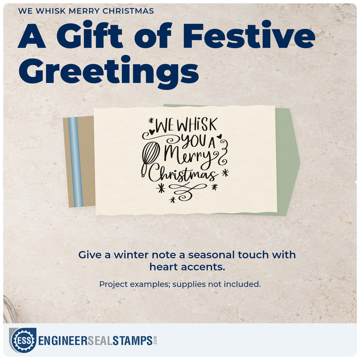 A finished handmade project stamped with the We Whisk Merry Christmas Premium Wooden Stamp – Vintage Pro, ideal for recipe card backs.
