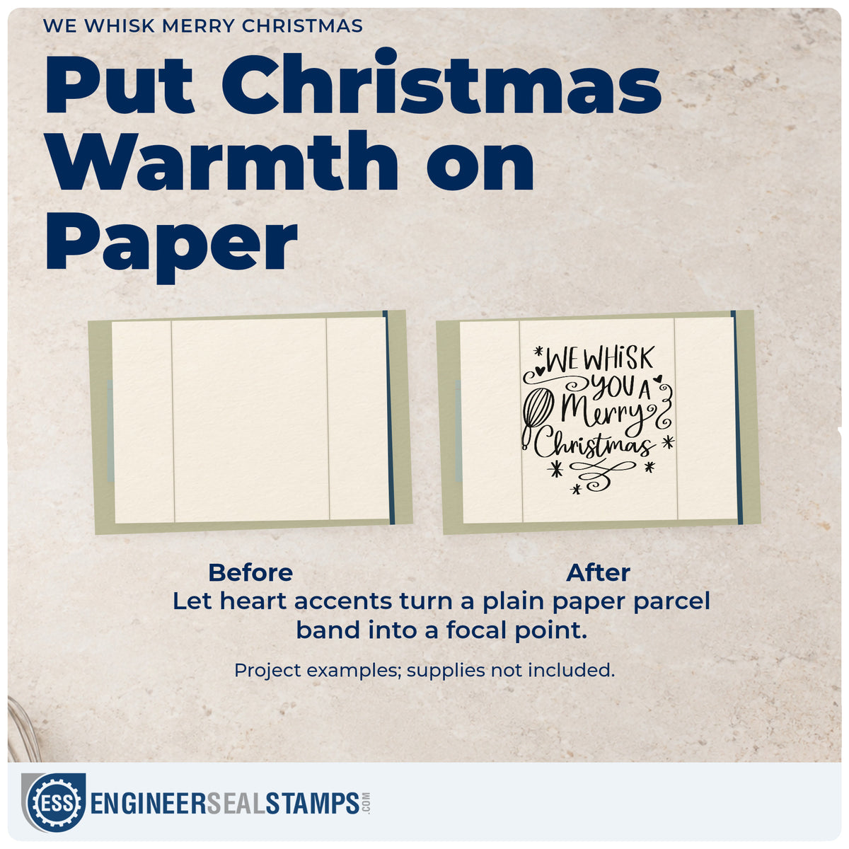 Before and after of a plain item finished with the We Whisk Merry Christmas Slim Pre-Inked Stamp, a quick upgrade for framed pantry door.