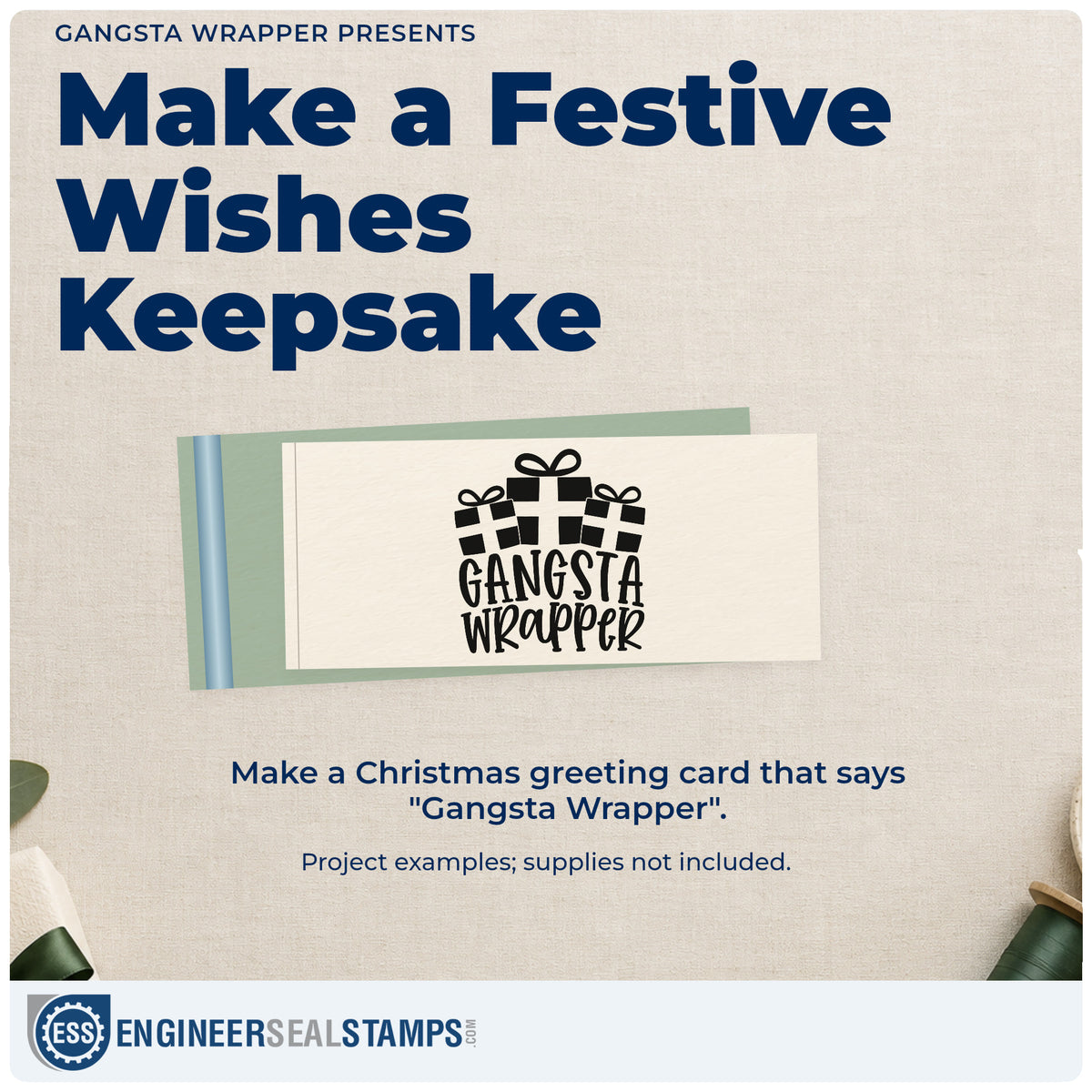 A finished handmade project stamped with the Gangsta Wrapper Presents Gift Box Rubber Stamp – Duo Hand, ideal for wrapping album page.