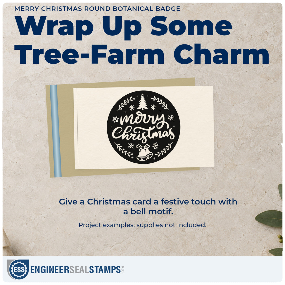 A finished handmade project stamped with the Merry Christmas Round Botanical Emblem PSI Pre-Inked Stamp, ideal for round album accent.