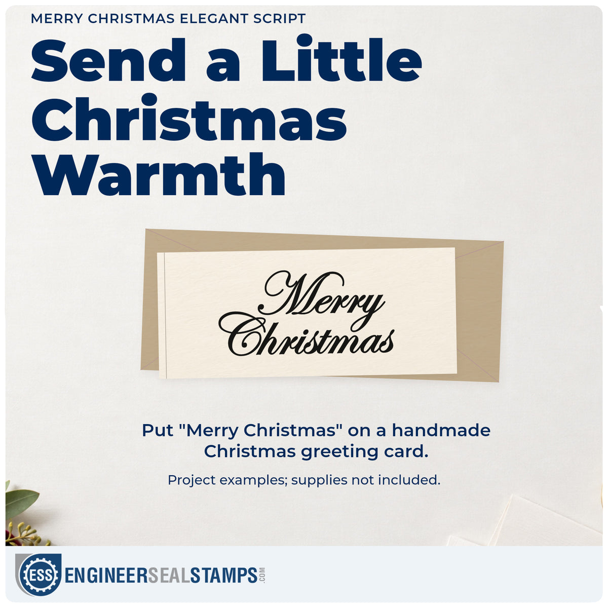A finished handmade project stamped with the Merry Christmas Elegant Script Hand Stamp – Duo, ideal for lettering album page.
