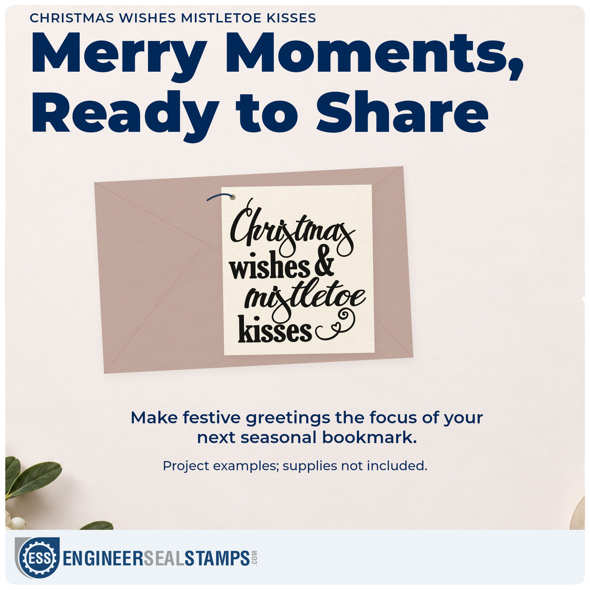 A finished handmade project stamped with the Christmas Wishes Mistletoe Kisses Rubber Stamp – Duo Hand, ideal for kisses cards.