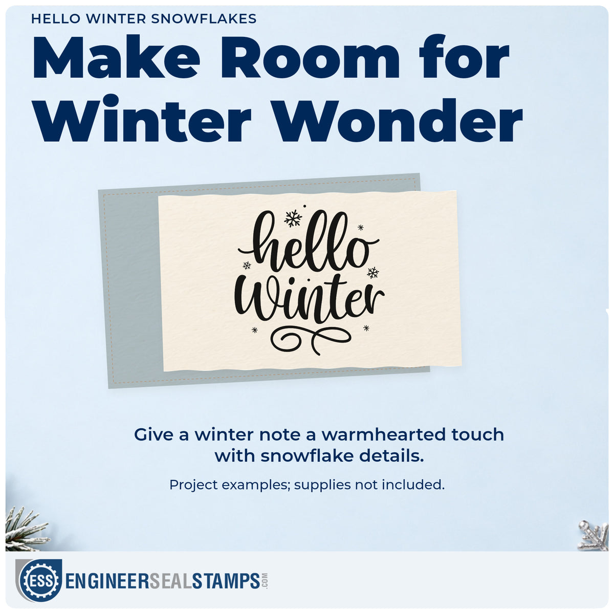 A finished handmade project stamped with the Hello Winter Snowflakes Script Lettering Rubber Stamp – Duo Hand, ideal for cafe album page.