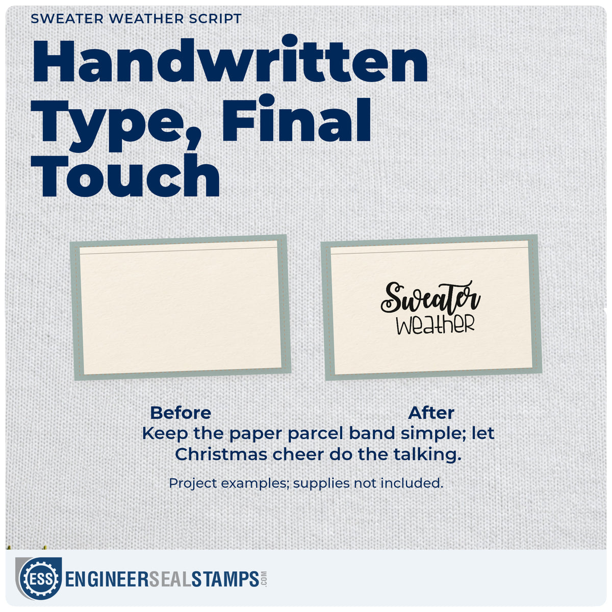 Before and after of a plain item finished with the Sweater Weather Script Lettering Rubber Stamp – Duo Hand, a quick upgrade for framed craft nook.