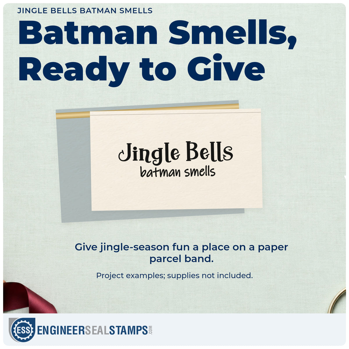 A finished handmade project stamped with the Jingle Bells Batman Smells Self-Inking Craft Stamp, ideal for recess album page.