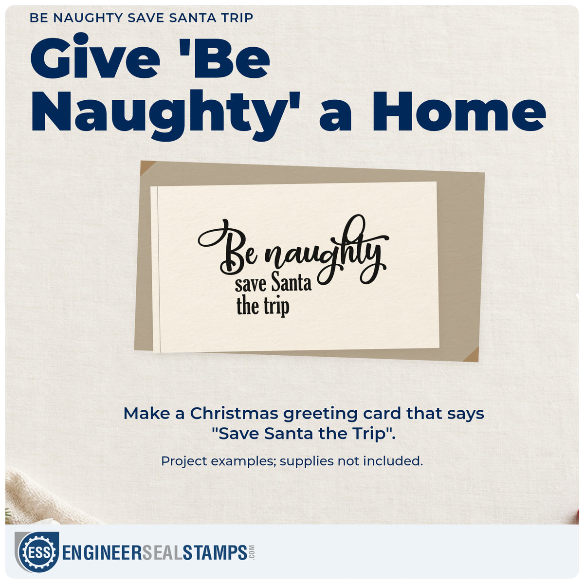 A finished handmade project stamped with the Be Naughty Save Santa Trip Rubber Stamp – Wood Handle, ideal for party night album.