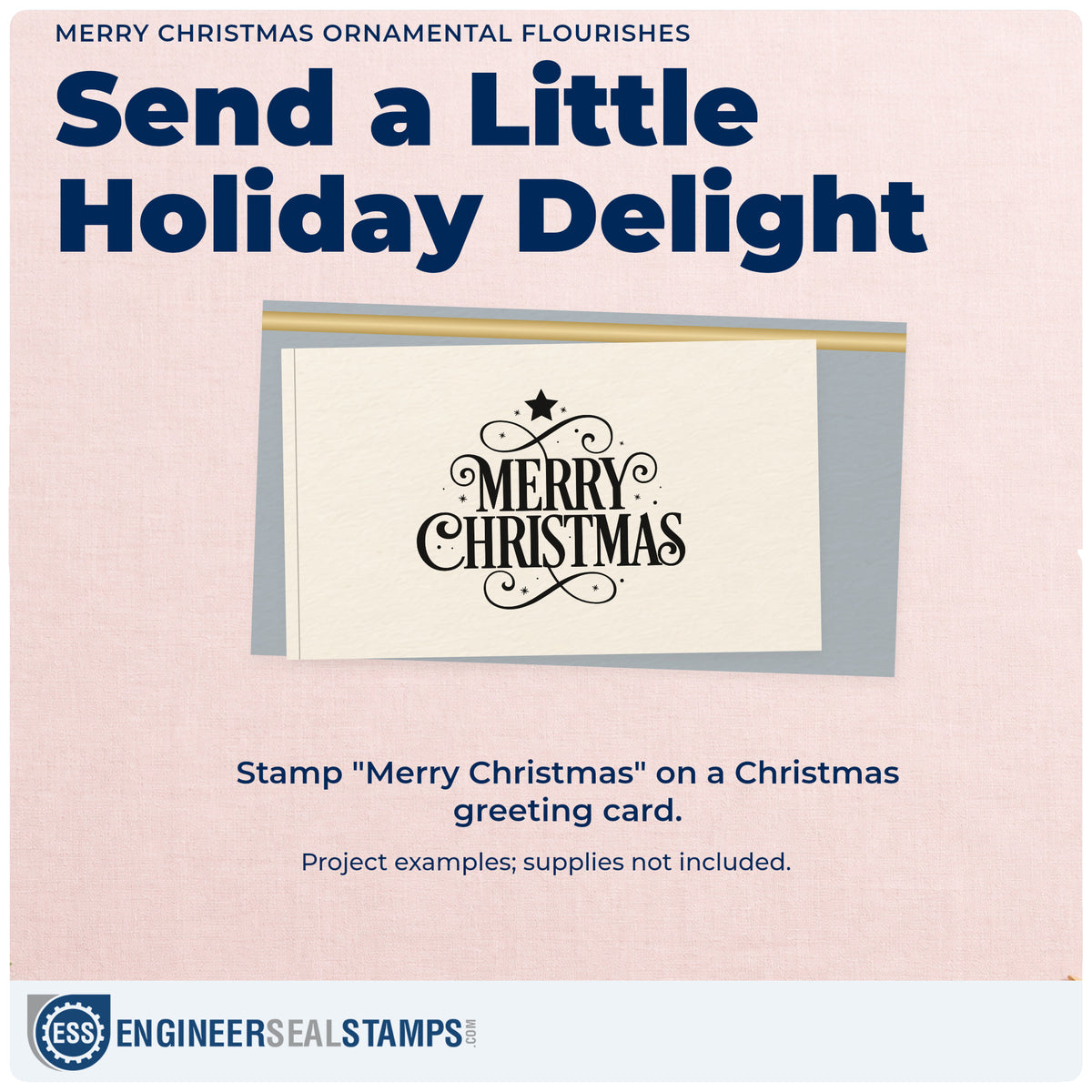 A finished handmade project stamped with the Merry Christmas Ornamental Flourishes Stamp – Self-Inking, ideal for invitation album page.