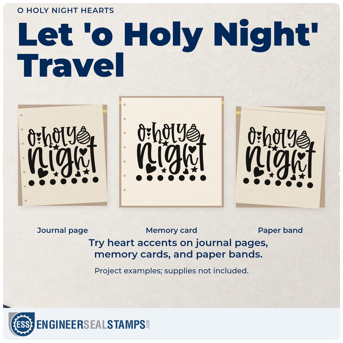 Three project examples made with the O Holy Night Slim Pre-Inked Stamp, including project plan sheet.