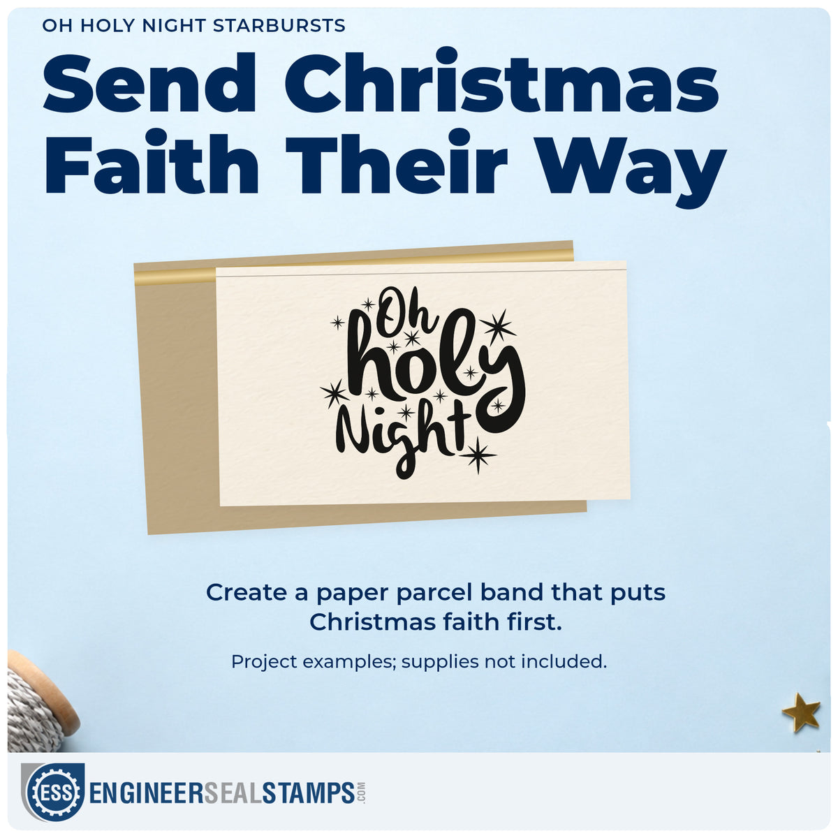 A finished handmade project stamped with the Oh Holy Night Starbursts With Sparkles PSI Pre-Inked Stamp, ideal for youth group album.