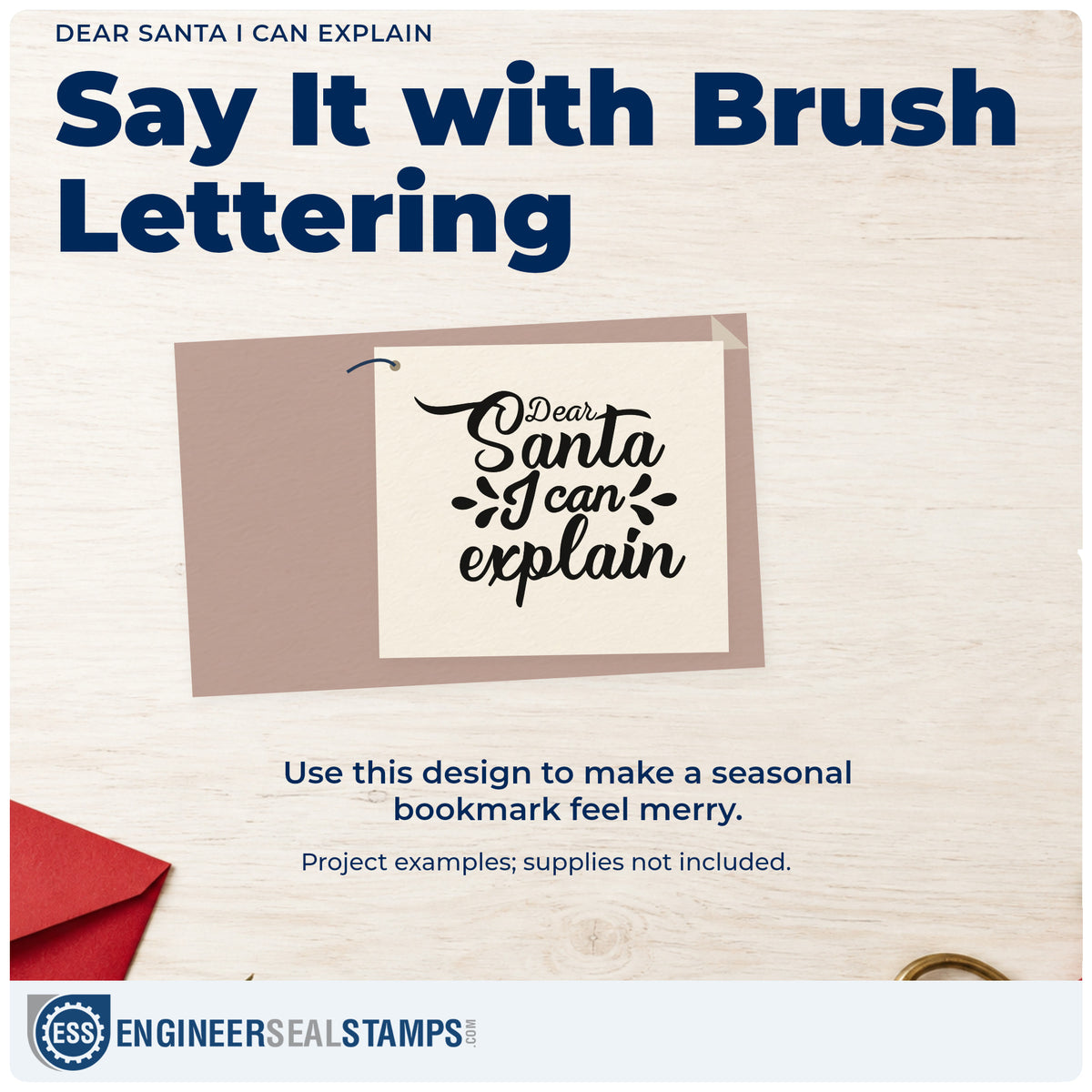 A finished handmade project stamped with the Dear Santa I Can Explain Brushstroke Script Slim Pre-Inked Stamp, ideal for first year album page.