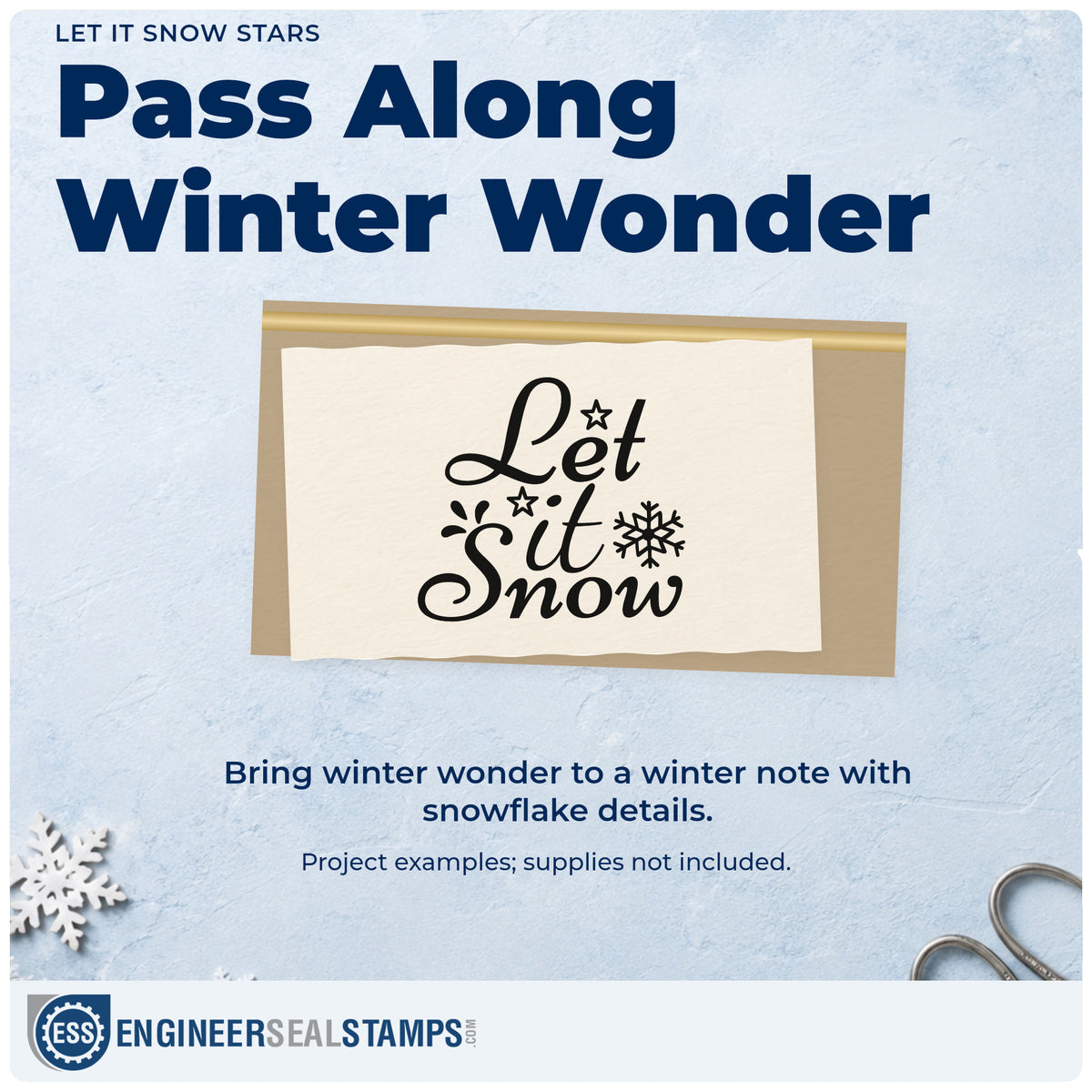 A finished handmade project stamped with the Let It Snow Stars Wood-Mounted Rubber Stamp, ideal for ski lodge album page.