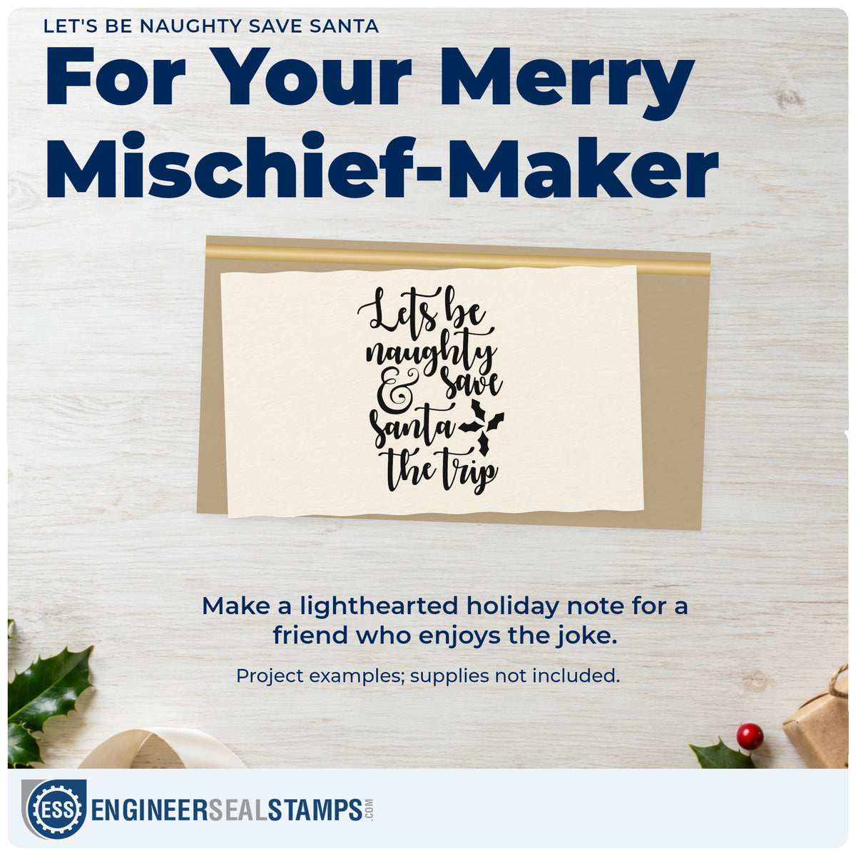 A finished handmade project stamped with the Let's Be Naughty & Save Santa The Trip Rubber Stamp – Duo Hand, ideal for girls trip album page.