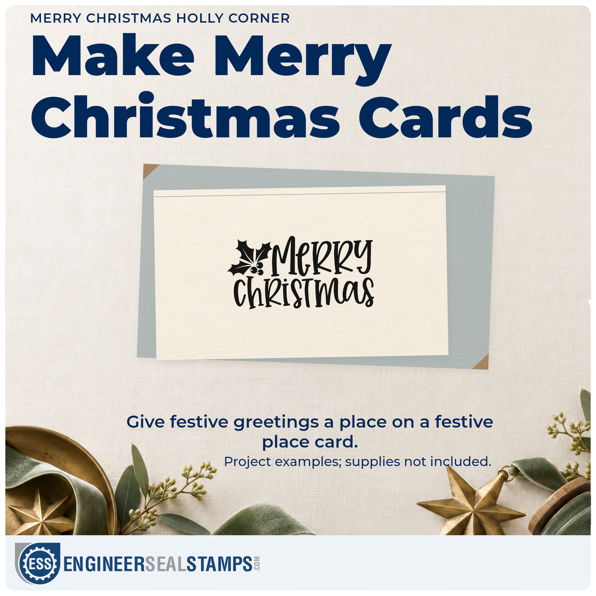A finished handmade project stamped with the Merry Christmas Holly Corner Stamp – Slim Pre-Inked, ideal for page accent album.