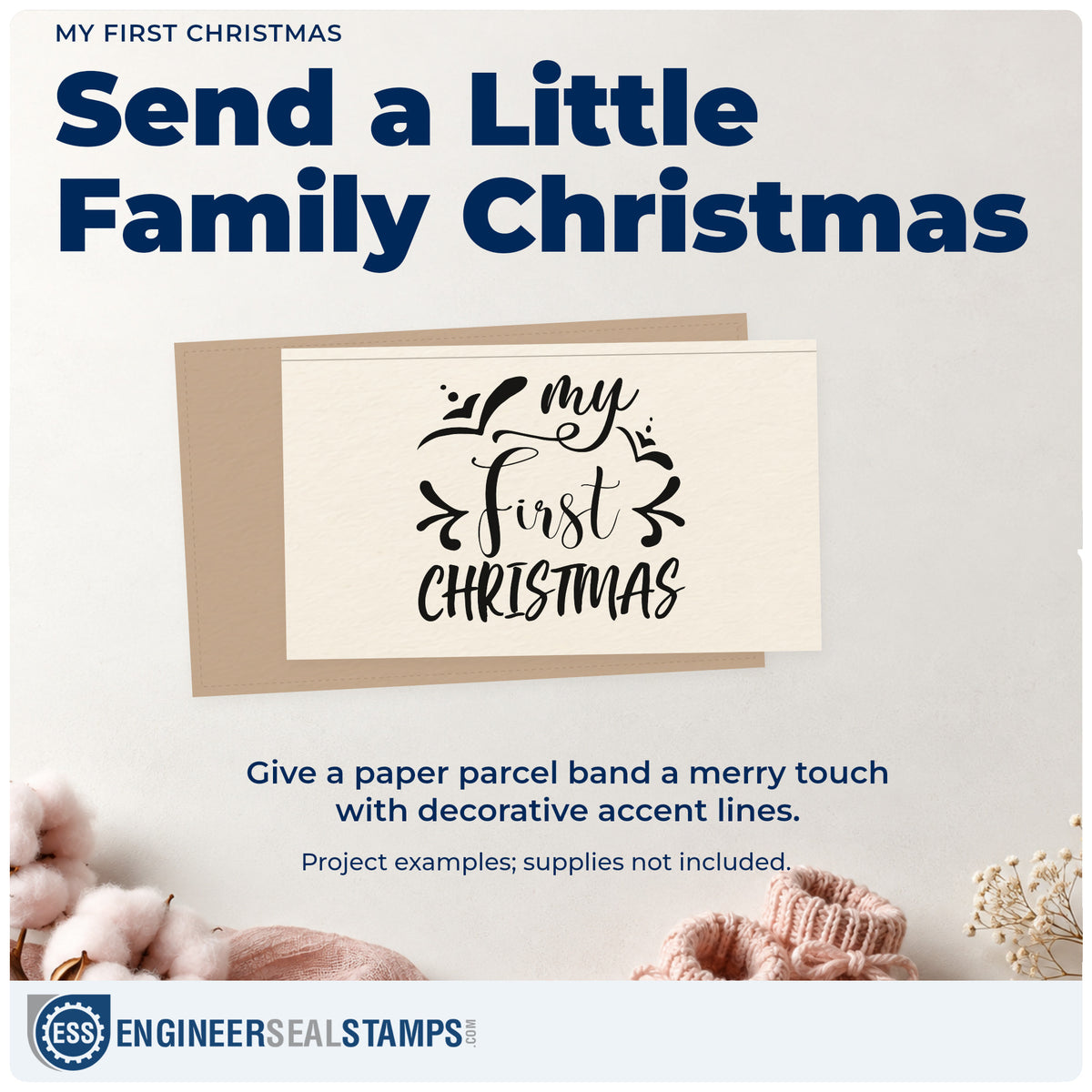 A finished handmade project stamped with the My First Christmas Pre-Inked Stamp – PSI, ideal for debut album page.