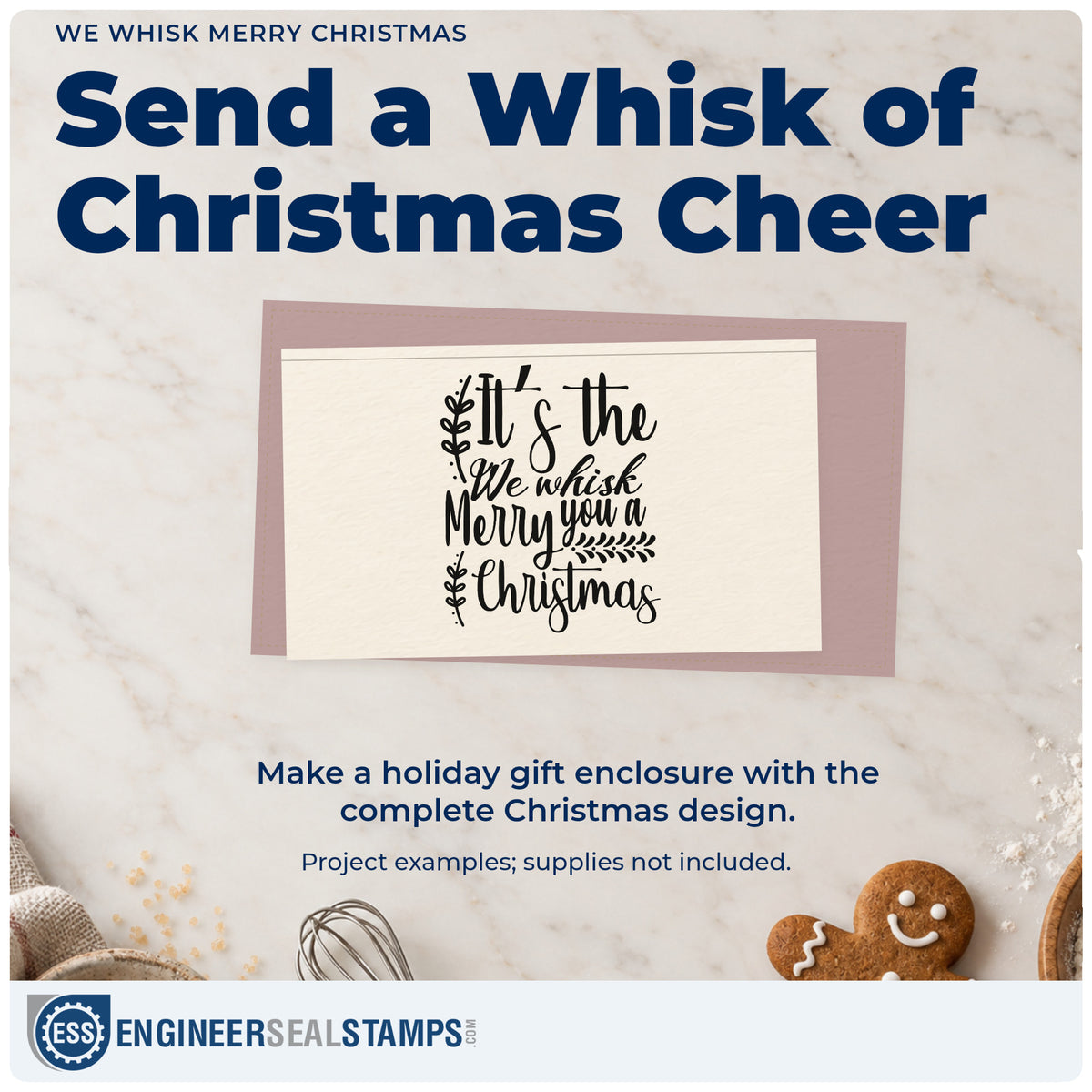 A finished handmade project stamped with the We Whisk Merry Christmas Botanical Sprig Self-Inking Stamp, ideal for recipe test album.