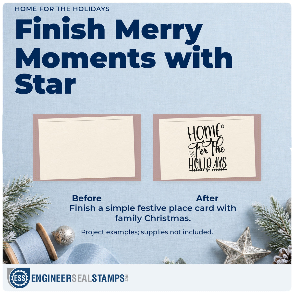 Before and after of a plain item finished with the Home For The Holidays Leaf Accents Stamp – Duo Hand, a quick upgrade for framed front door.