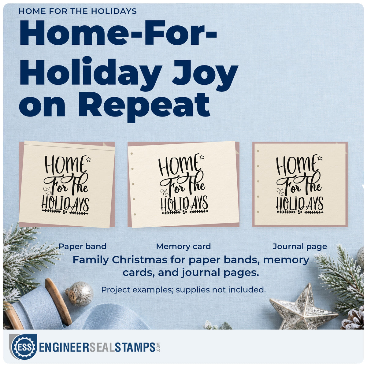 Three project examples made with the Self-Inking Home For The Holidays Leaf Accents Stamp, including bedroom prep sheet.