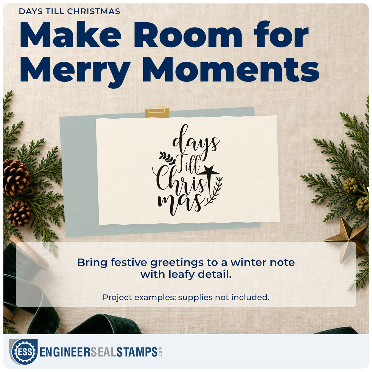 A finished handmade project stamped with the Days Till Christmas Botanical Sprig Stamp – Premium Vintage Pro Wooden, ideal for vertical chart album.
