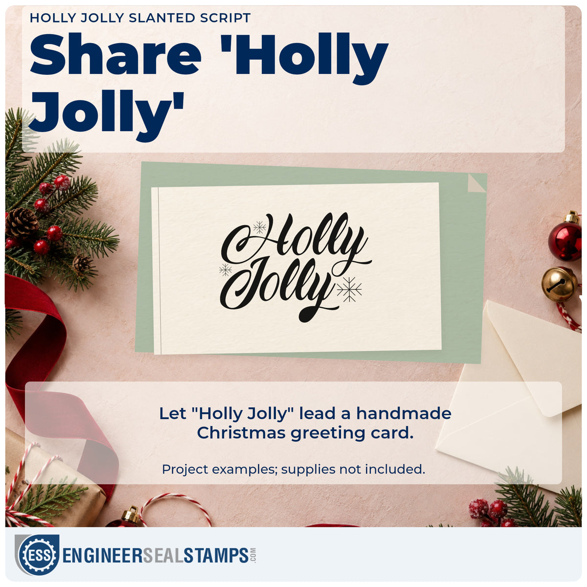 A finished handmade project stamped with the Holly Jolly Slanted Script Hand Stamp – Duo, ideal for italic album header.