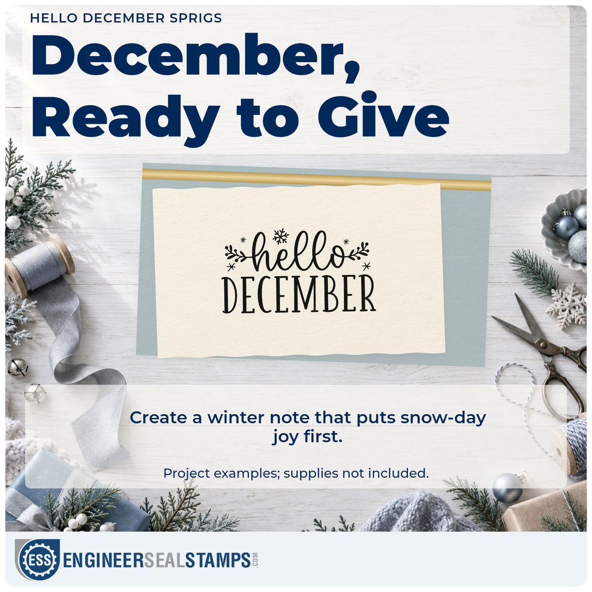 A finished handmade project stamped with the Hello December Sprigs Stamp – Slim Pre-Inked, ideal for month opener album.