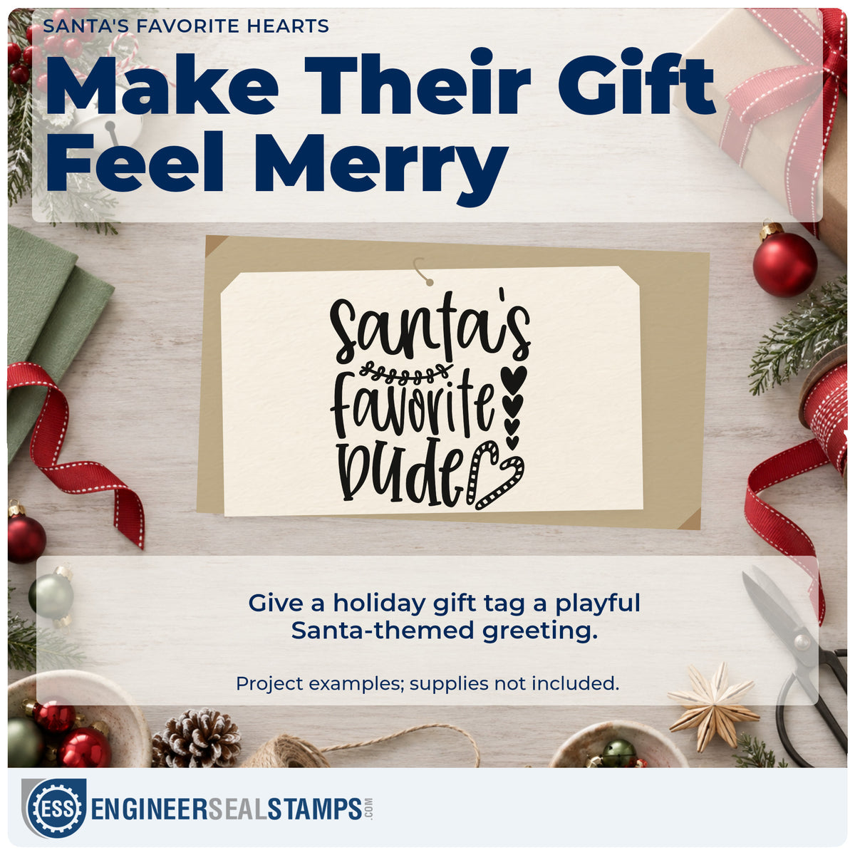 A finished handmade project stamped with the PSI Pre-Inked Santa's Favorite Wife Hearts Stamp, ideal for marriage album page.
