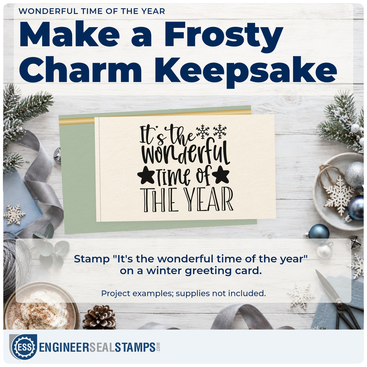 A finished handmade project stamped with the Wonderful Time Of The Year Slim Pre-Inked Stamp, ideal for stars cards.