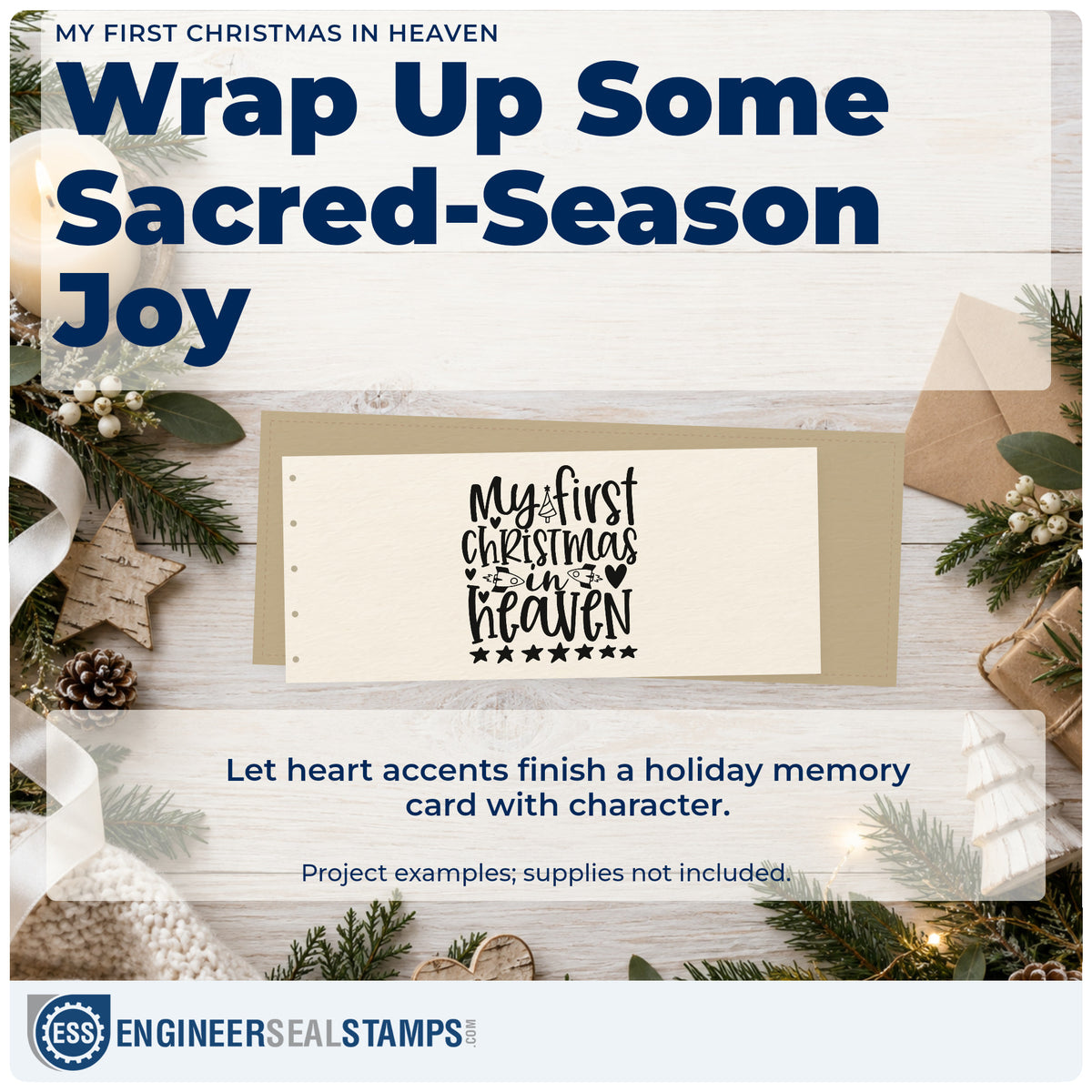 A finished handmade project stamped with the My First Christmas In Heaven Stamp – Self-Inking, ideal for memory album page.