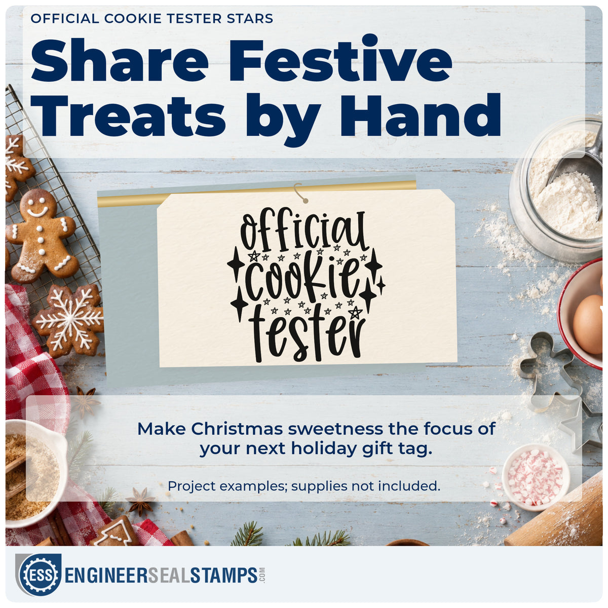 A finished handmade project stamped with the Official Cookie Tester Star Accents Slim Pre-Inked Stamp, ideal for credential album page.