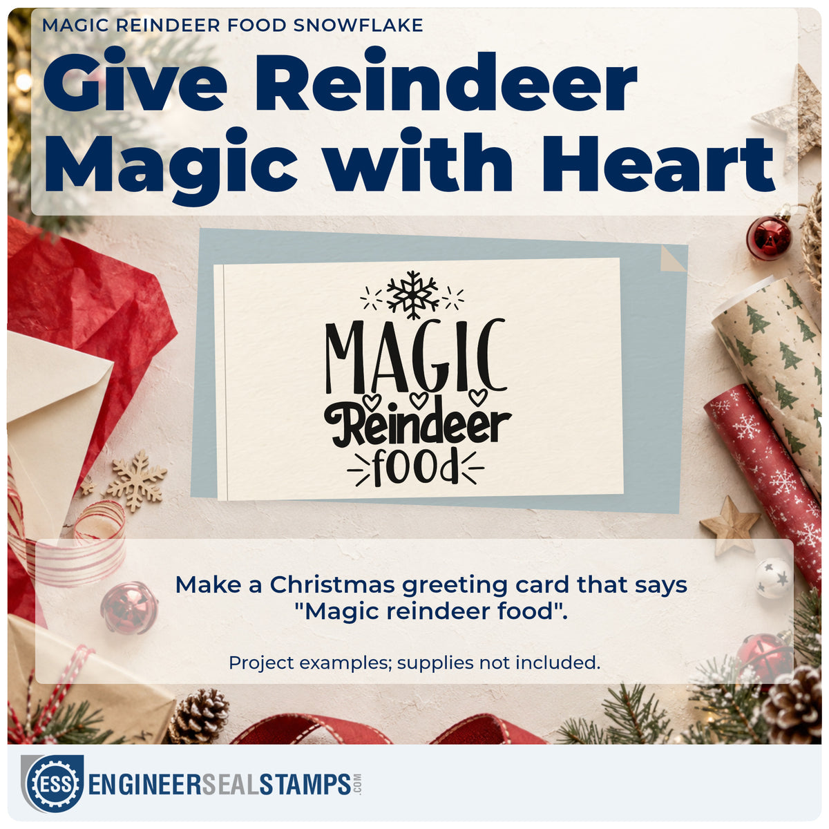 A finished handmade project stamped with the Pre-Inked Magic Reindeer Food Snowflake Stamp – PSI, ideal for eve ritual album.