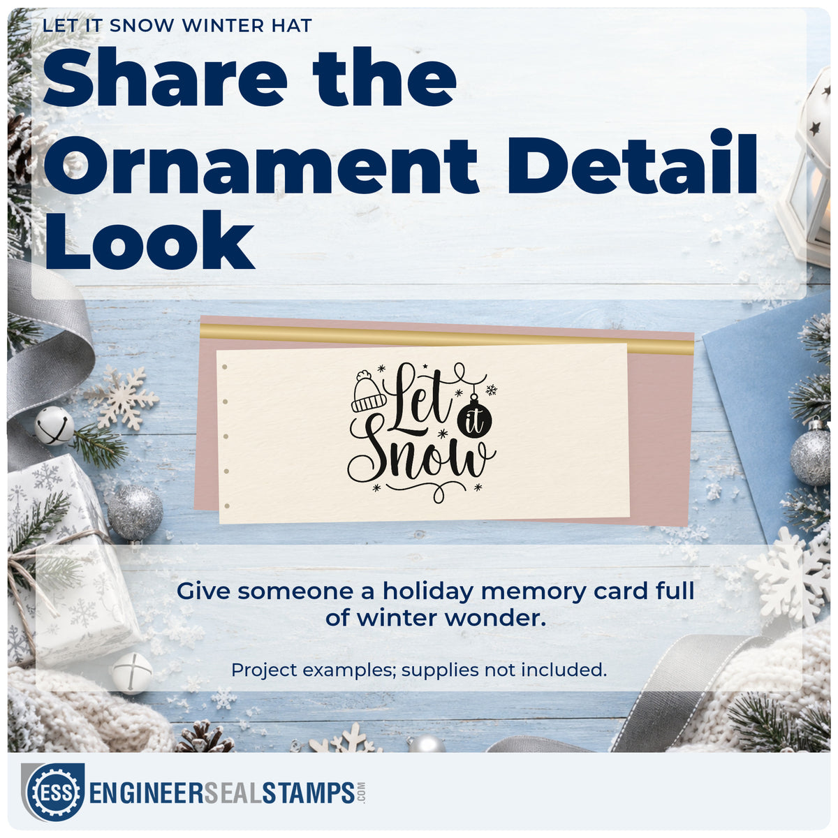 A finished handmade project stamped with the Let It Snow Winter Hat Self-Inking Stamp, ideal for shop display album.