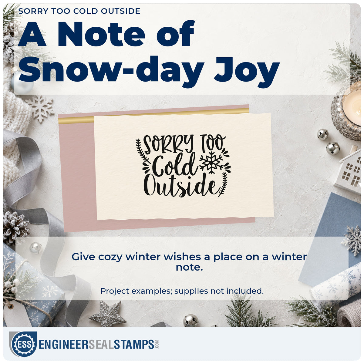 A finished handmade project stamped with the Sorry Too Cold Outside Botanical Sprig Rubber Stamp – Wood Handle, ideal for stay in album page.