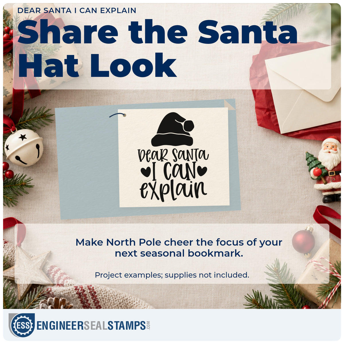 A finished handmade project stamped with the Dear Santa I Can Explain Hat Motif Stamp – PSI Pre-Inked, ideal for apology album page.